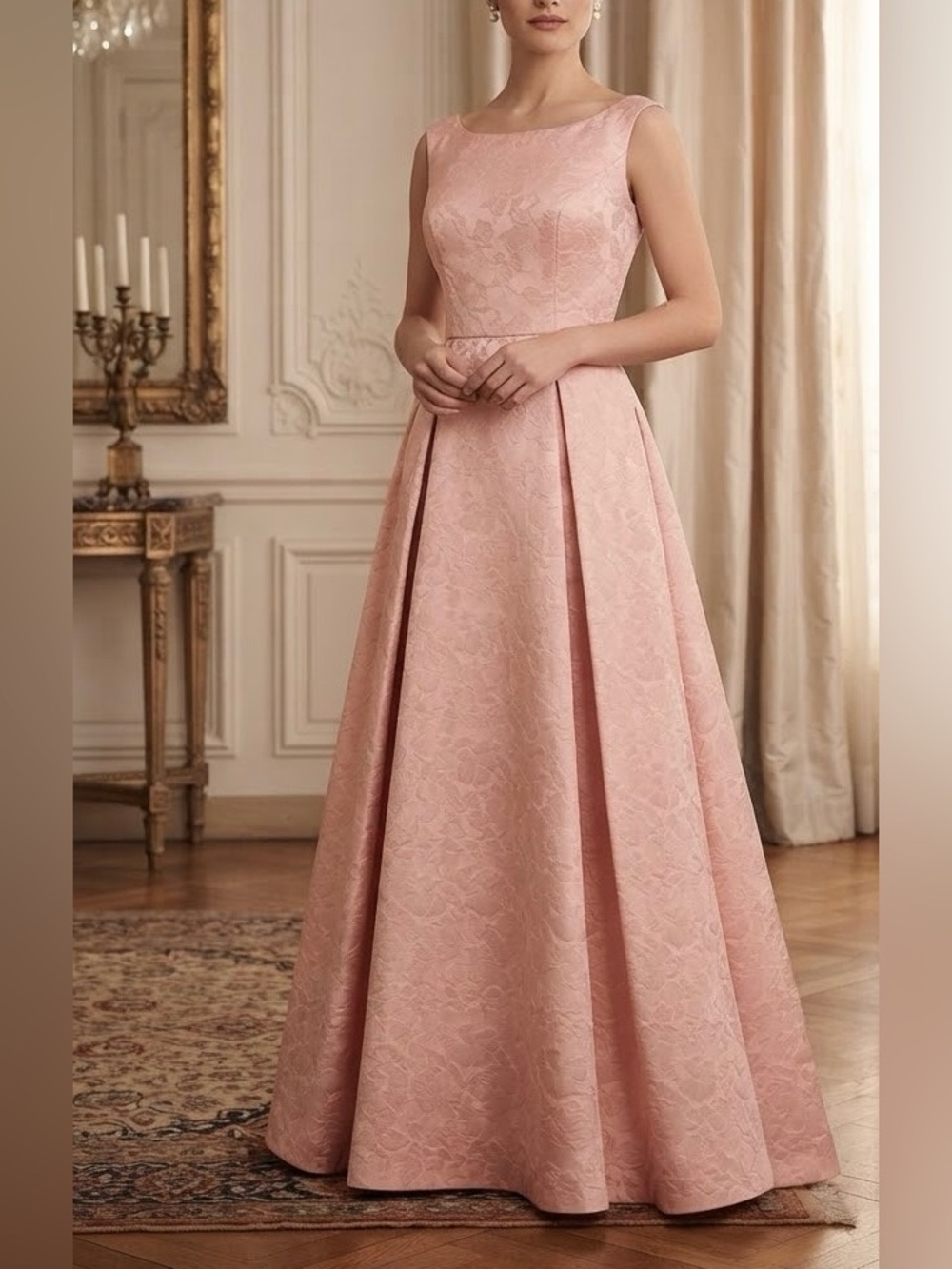 Vintage Dusty Rose Satin Dress Women’s Size Small Jacquard Print 1960’s  (read)